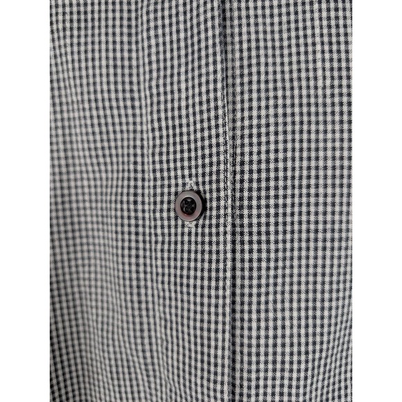 Vtg Gingham Black White Floral Trim Button Up Short Sleeve Shirt Preppy Twee XL - Picture 6 of 9